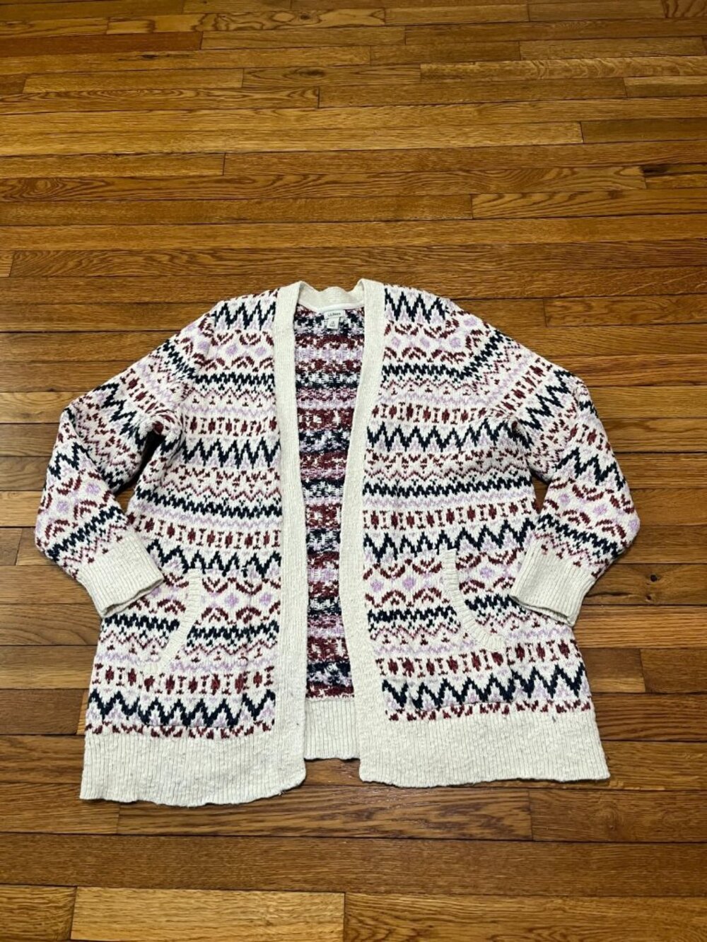 LL Bean Cardigan Sweater Open Front Plus Size 1X Boho Cotton Knit Pockets